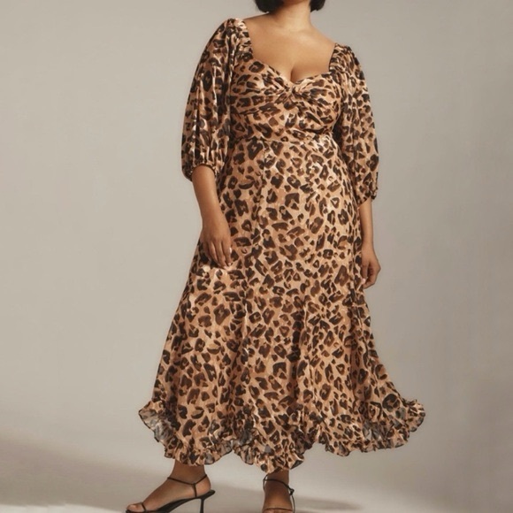 Hutch Dress Women's Size 1X Leopard Print Twist-Front Puff-Sleeve Ruffle-Hem - Picture 7 of 13